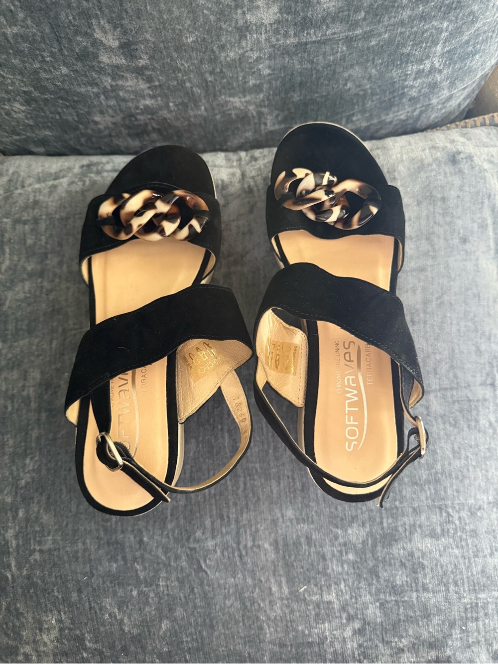 SoftWalk Black Suede Women's Sandals with Chain Accent
